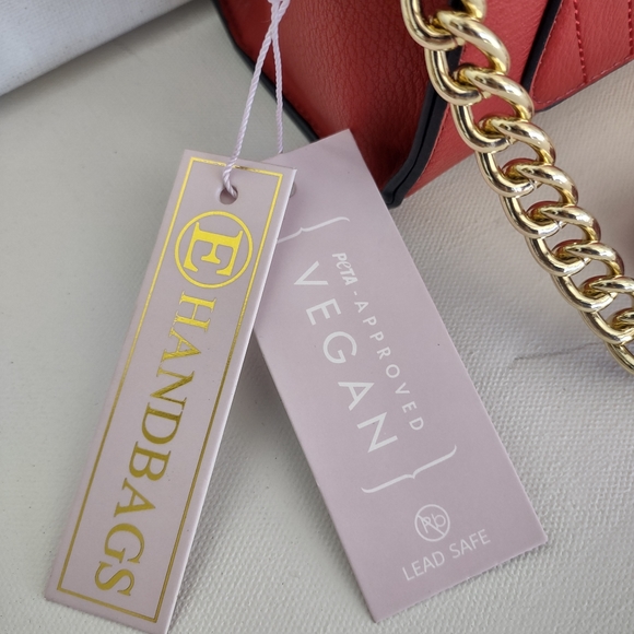 Vegan Hand Bag Purse Red and Gold Fall Autumn Satchel Crossbody Women's Clothing - Picture 3 of 12